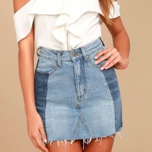 EVIDNT Two-Toned Paneled Denim Skirt